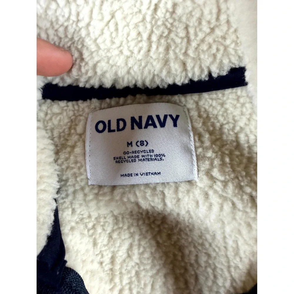 Old Navy Sherpa Vest Boys M (8) Cream‎ Blue Utility Pocket Mock Neck Full Zip